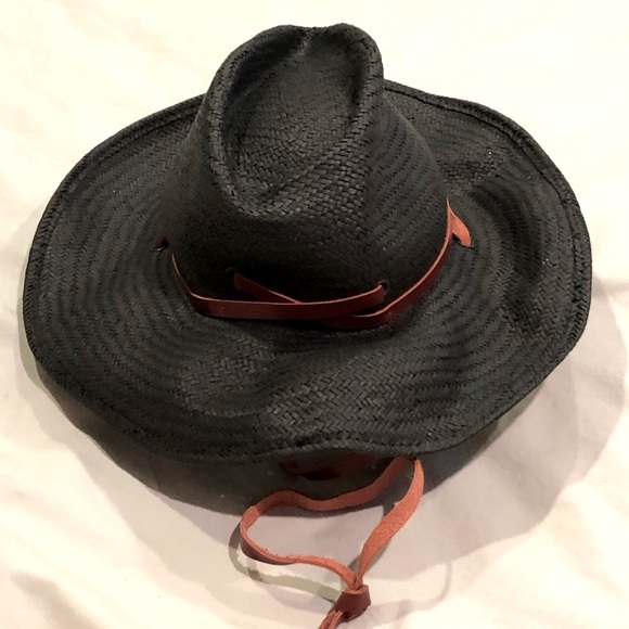 NWT Rag & Bone Black Ohara Straw Cowboy Hat Red Leather Hatband & Strap SM $250 - Picture 4 of 6
